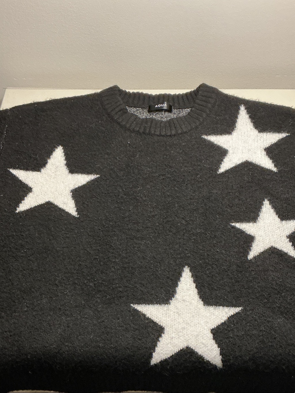 Aqua Charcoal Crewneck Sweater with White Star Pattern